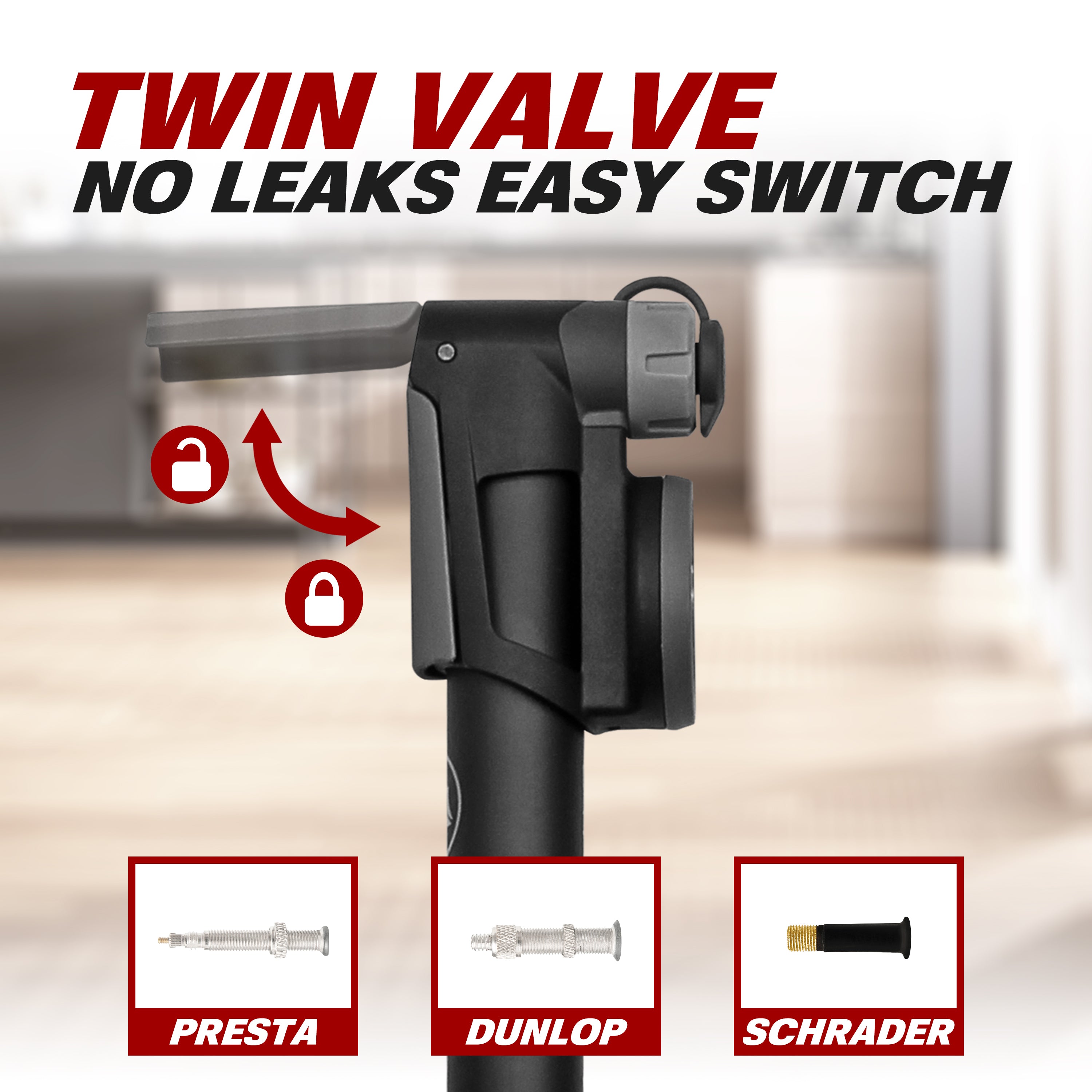 Twin Valve Design - Compatible with Presta, Dunlop, and Schrader