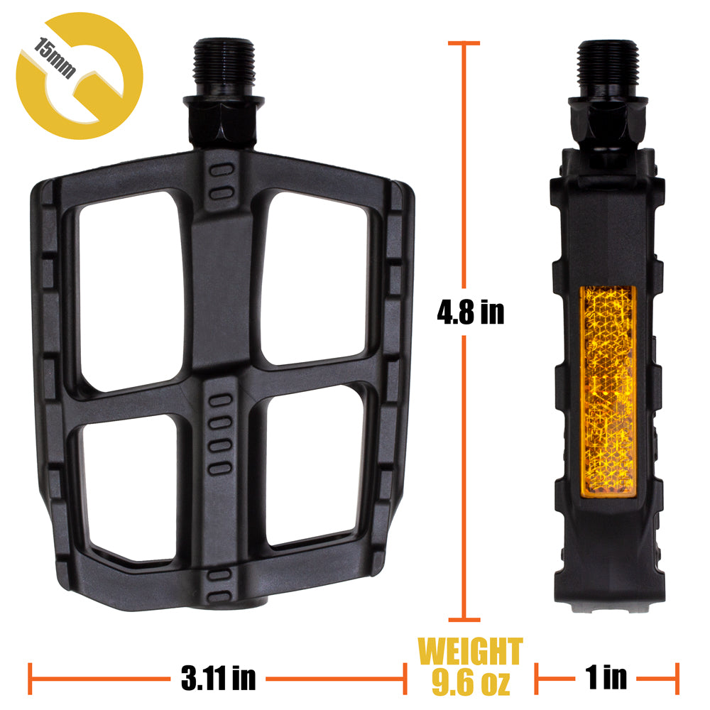 bicycle pedal dimensions BV Bike Pedal Set Universal Bicycle Pedals 9/16-Inch Boron Steel Spindle Pair