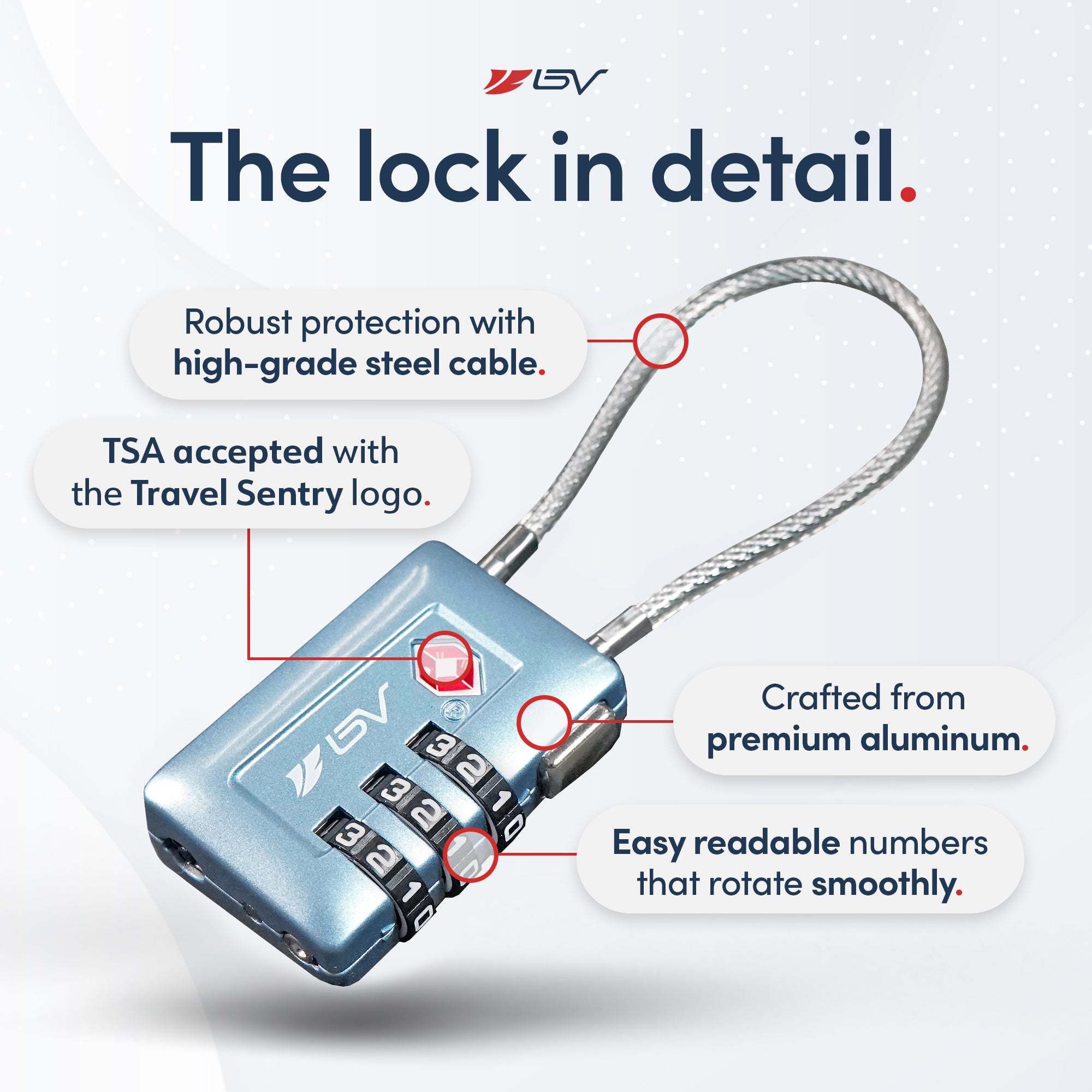 BV TSA008 Advanced Luggage Lock Suitcase Travel Lock (Arctic Blue, 2 Pack)